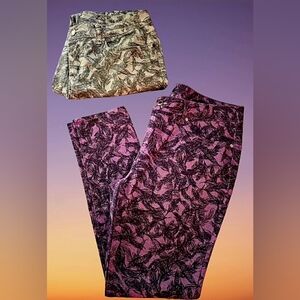 ๐ฃ 2๏ธโฃ Pair Women's Faded Glory Leaf ๐ด Print Pants / Jeans ๐ Size 12 Cute ๐